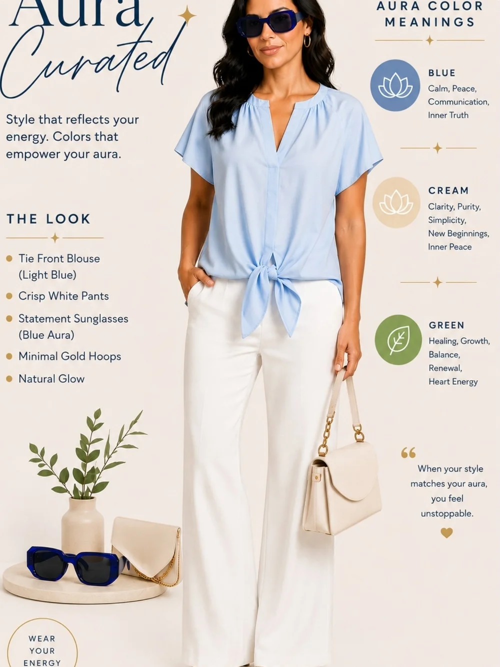 J. Crew Light Blue Tie-Front Blouse with White Wide-Leg Pants